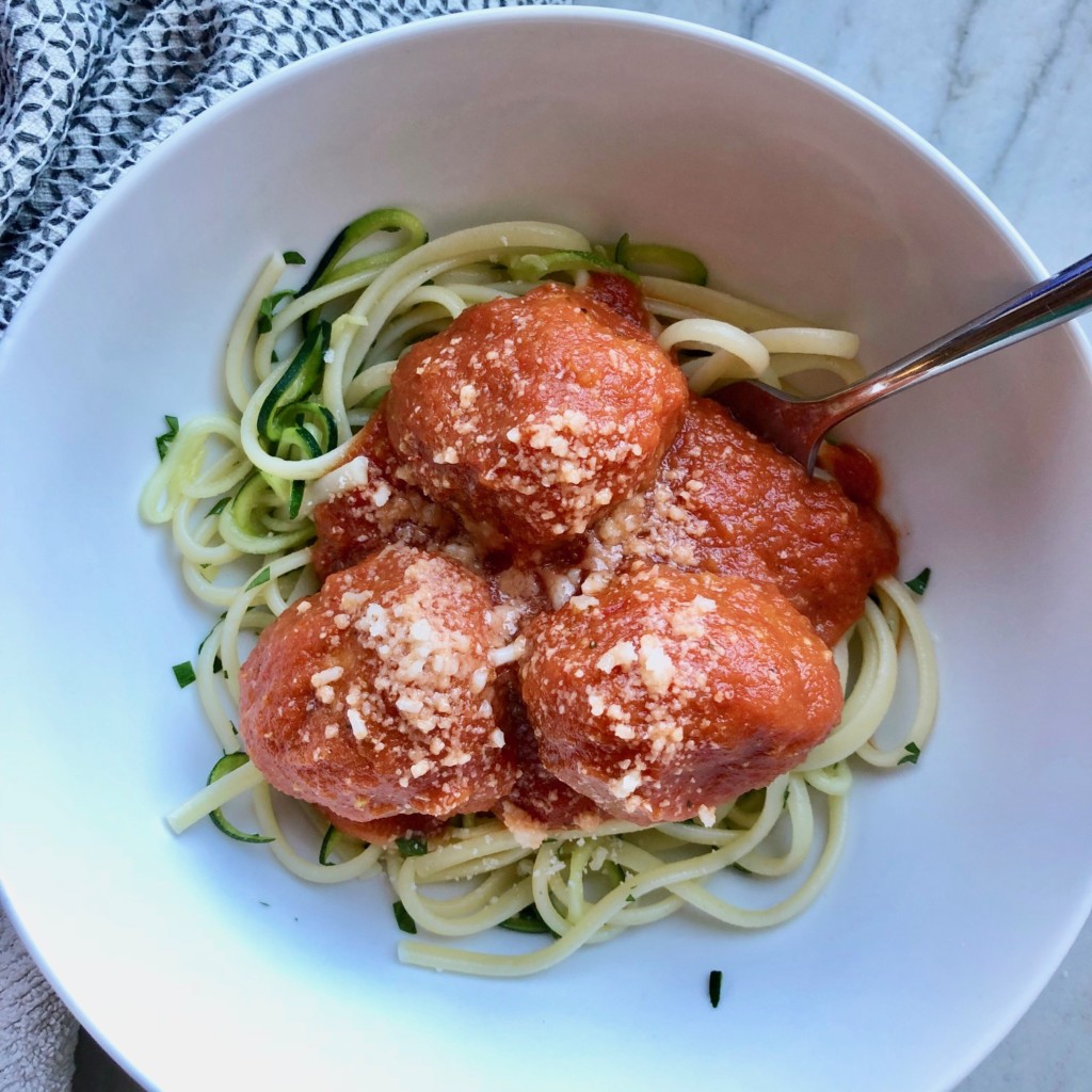 JLOkitchens Recipe Tomato Sauce with Sneaky Veggies over Turkey Meatballs and Zoodles