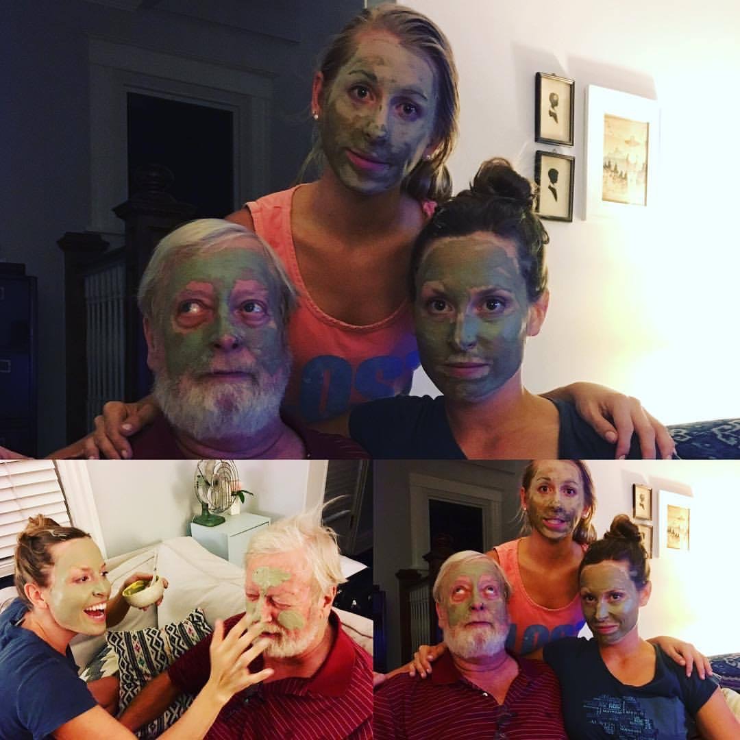 daughters and their dad with facemasks