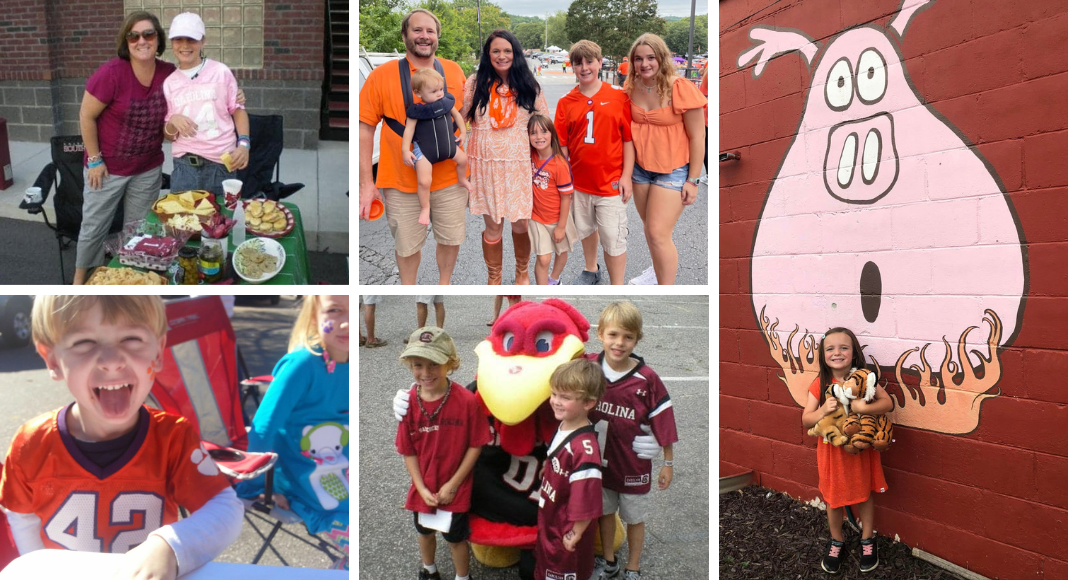 Various photos of tailgating and enjoying community before a football game
