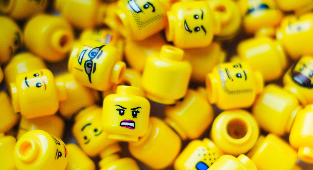 A pile of LEGO Minifigure heads.