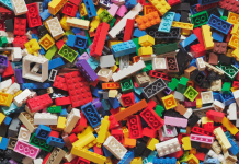 A pile of colorful LEGO bricks.