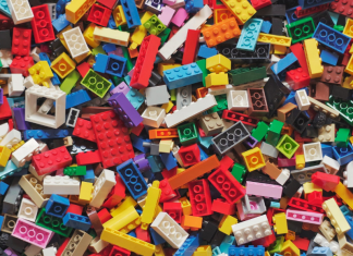 A pile of colorful LEGO bricks.