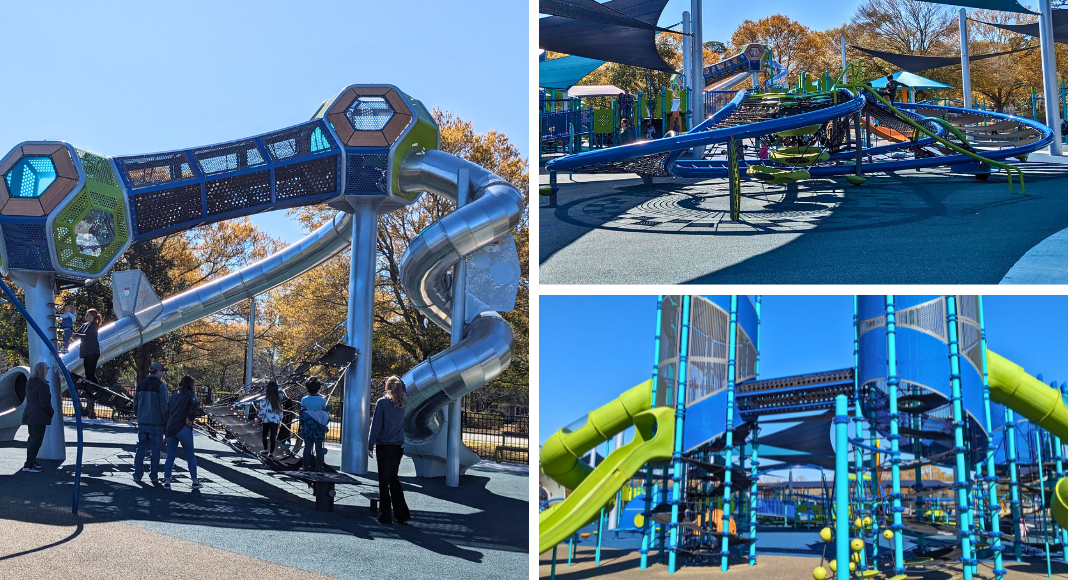 Large playground climbing structures.