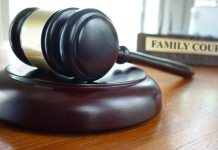Types of Divorce: a gavel lays on a table with the sign "Family Court" behind it.
