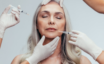 Love aging: An older woman getting injections in her face.