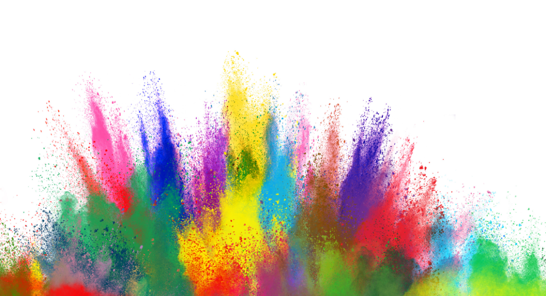 Colored powders bursting in the air together.