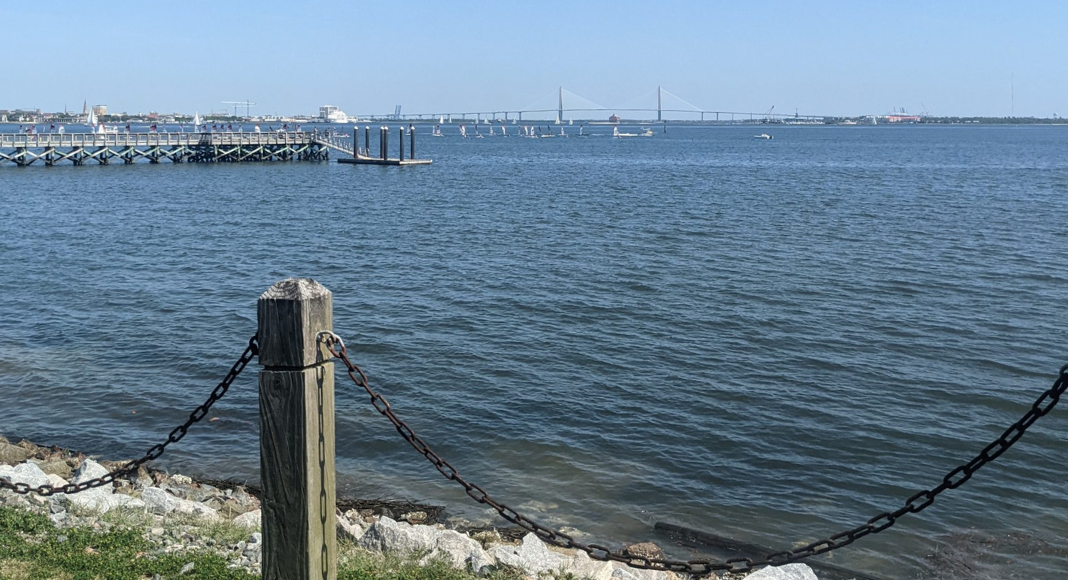 James Island Date Ideas: view of Charleston Harbor and Ravenel Bridge in the distance.